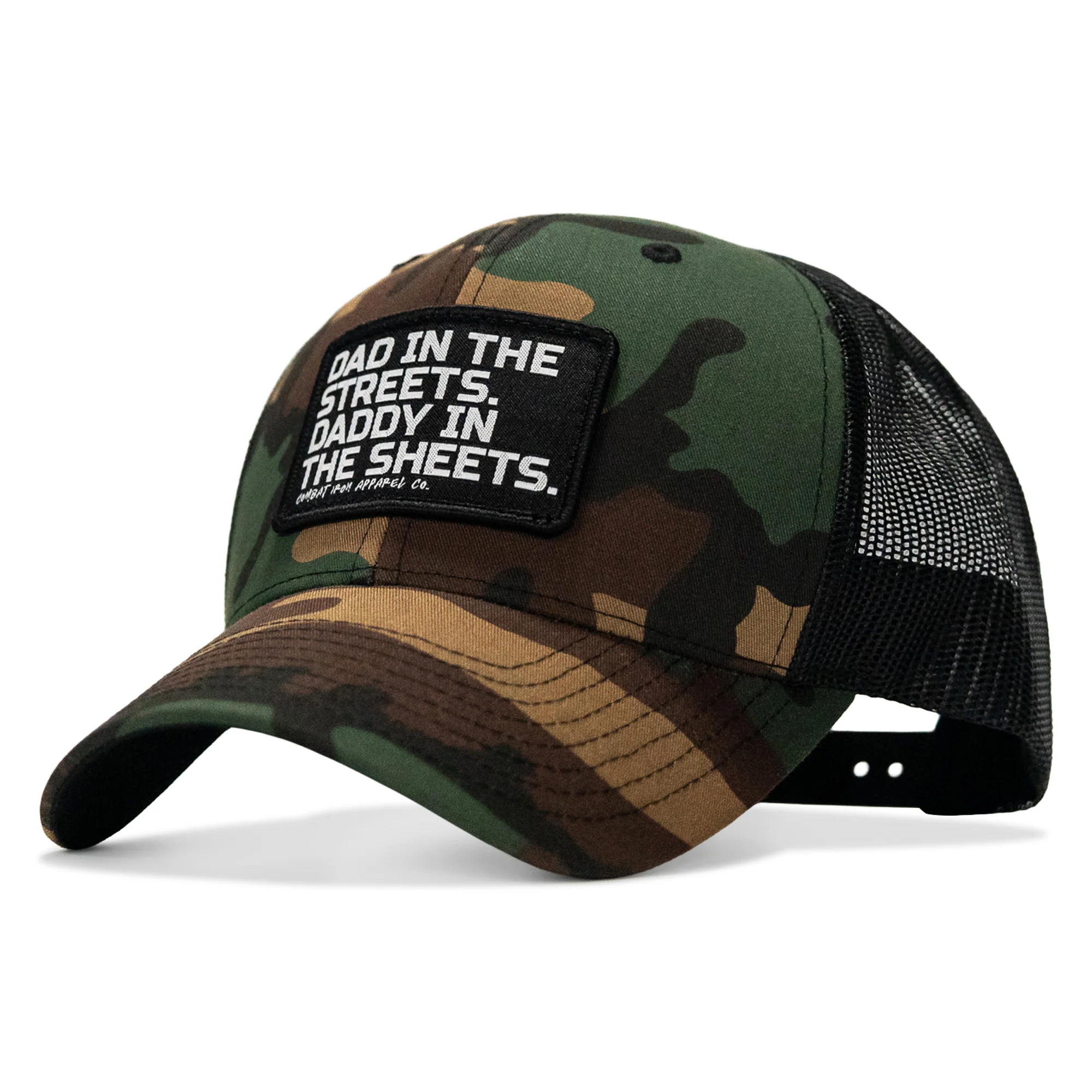 Dad In The Streets. Daddy In The Sheets. Black Patch Snapback Hat - Image 9