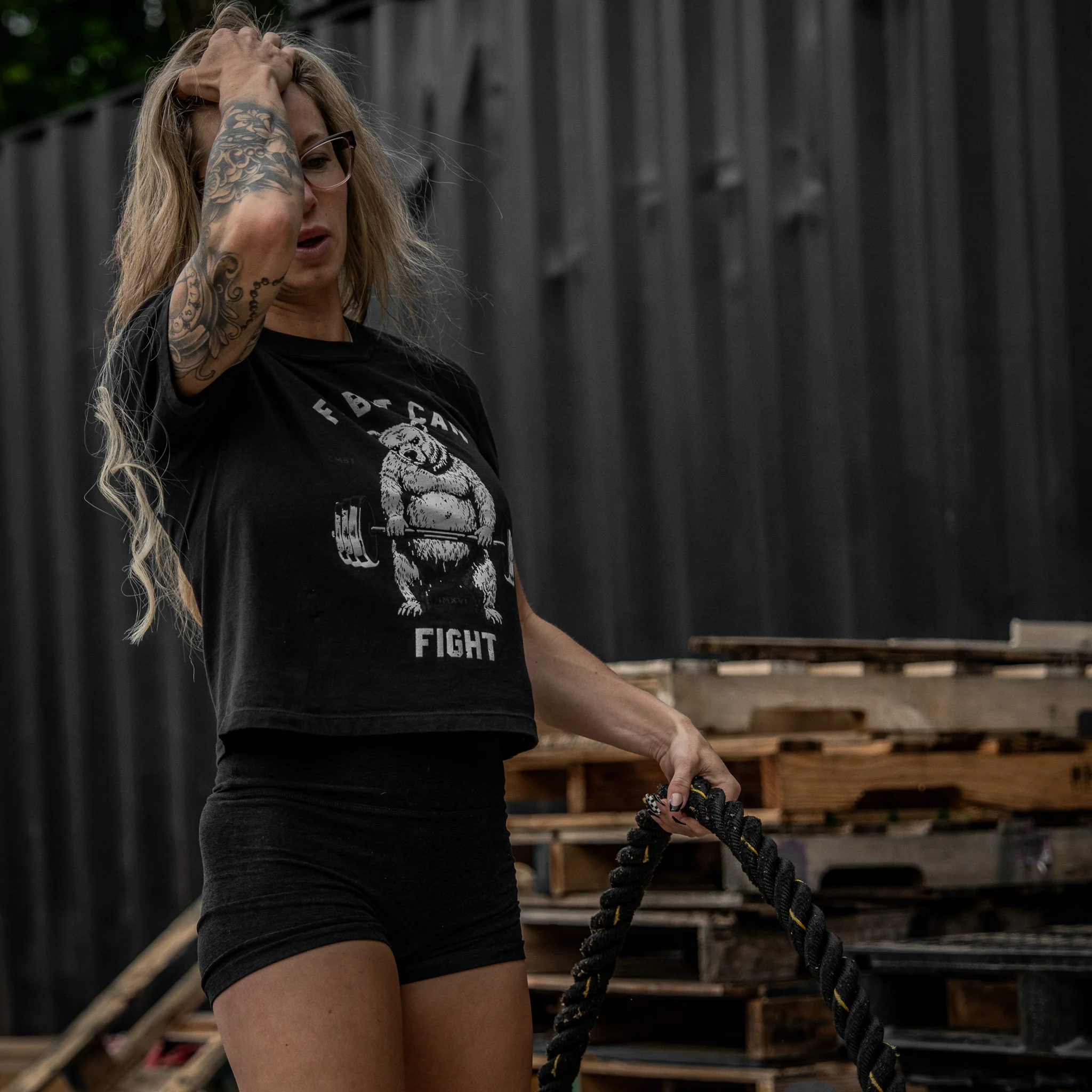 Fat But Can Fight Women's Crop Heavyweight Tee - Image 11