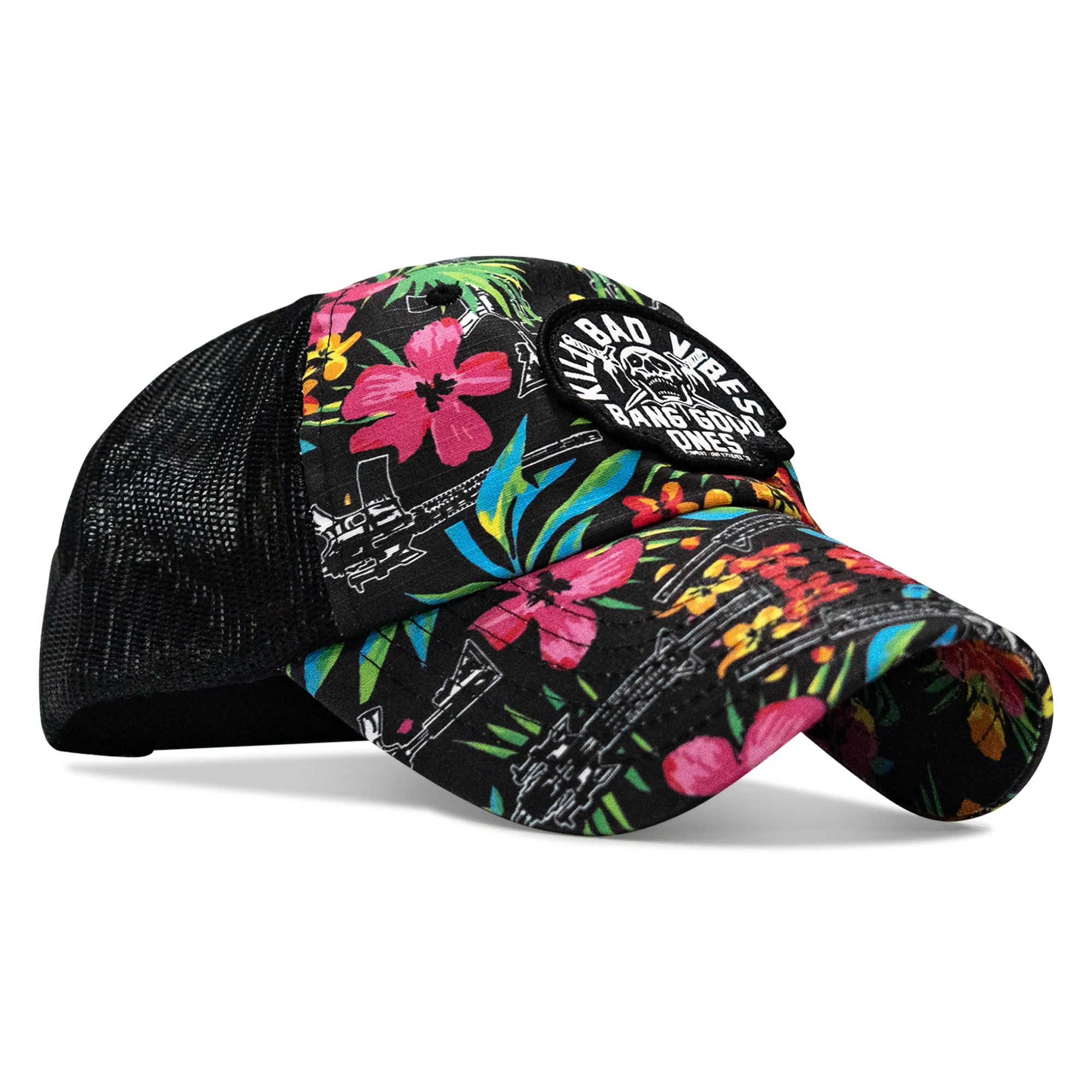 Kill Bad Vibes Skull Patch Tactical Ripstop Mesh Snapback Hat - Image 21