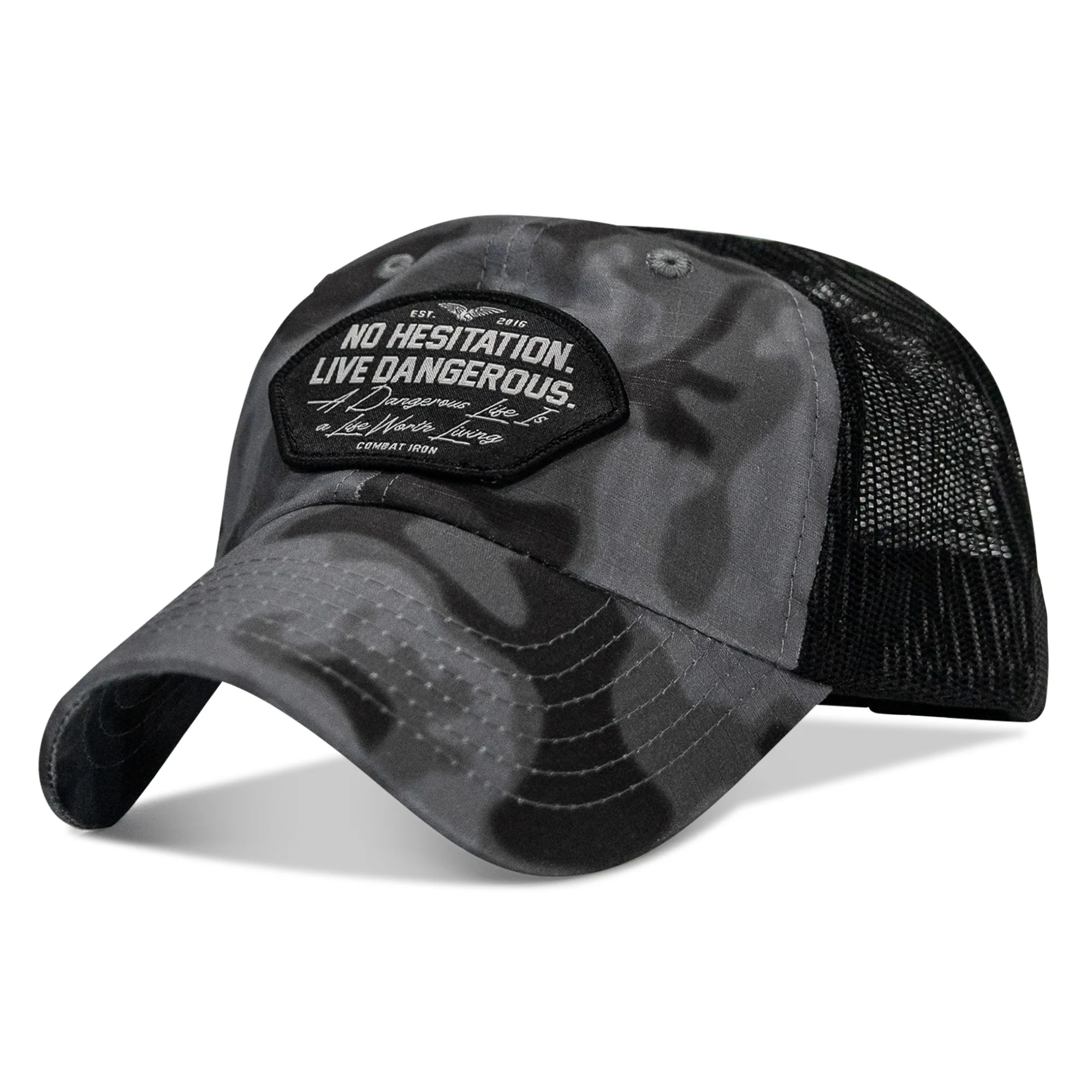 No Hesitation. Live Dangerous Patch Tactical Ripstop Mesh Snapback Hat - Image 47