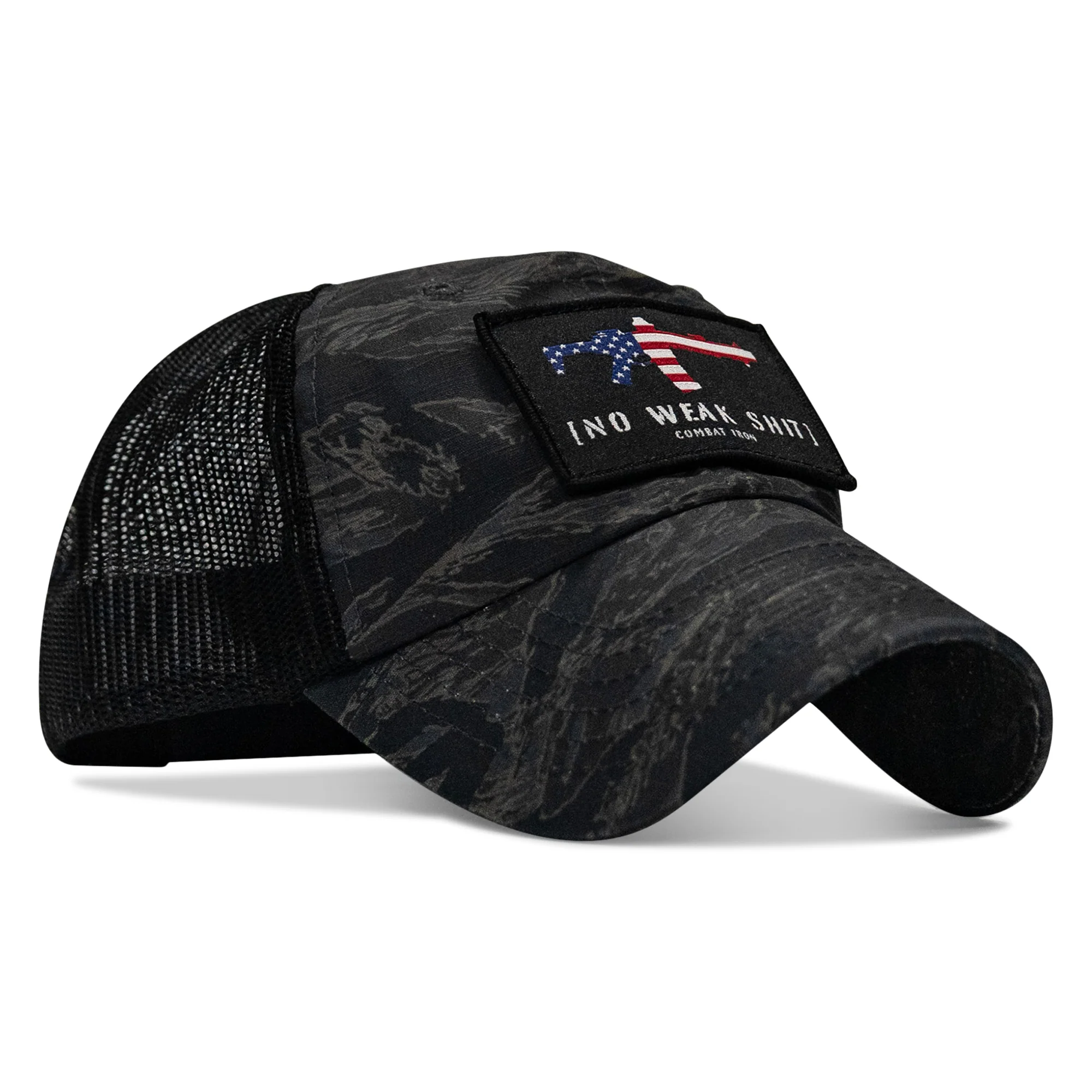 No Weak Shit American Flag Rifle Patch Tactical Ripstop Mesh Snapback Hat - Image 19