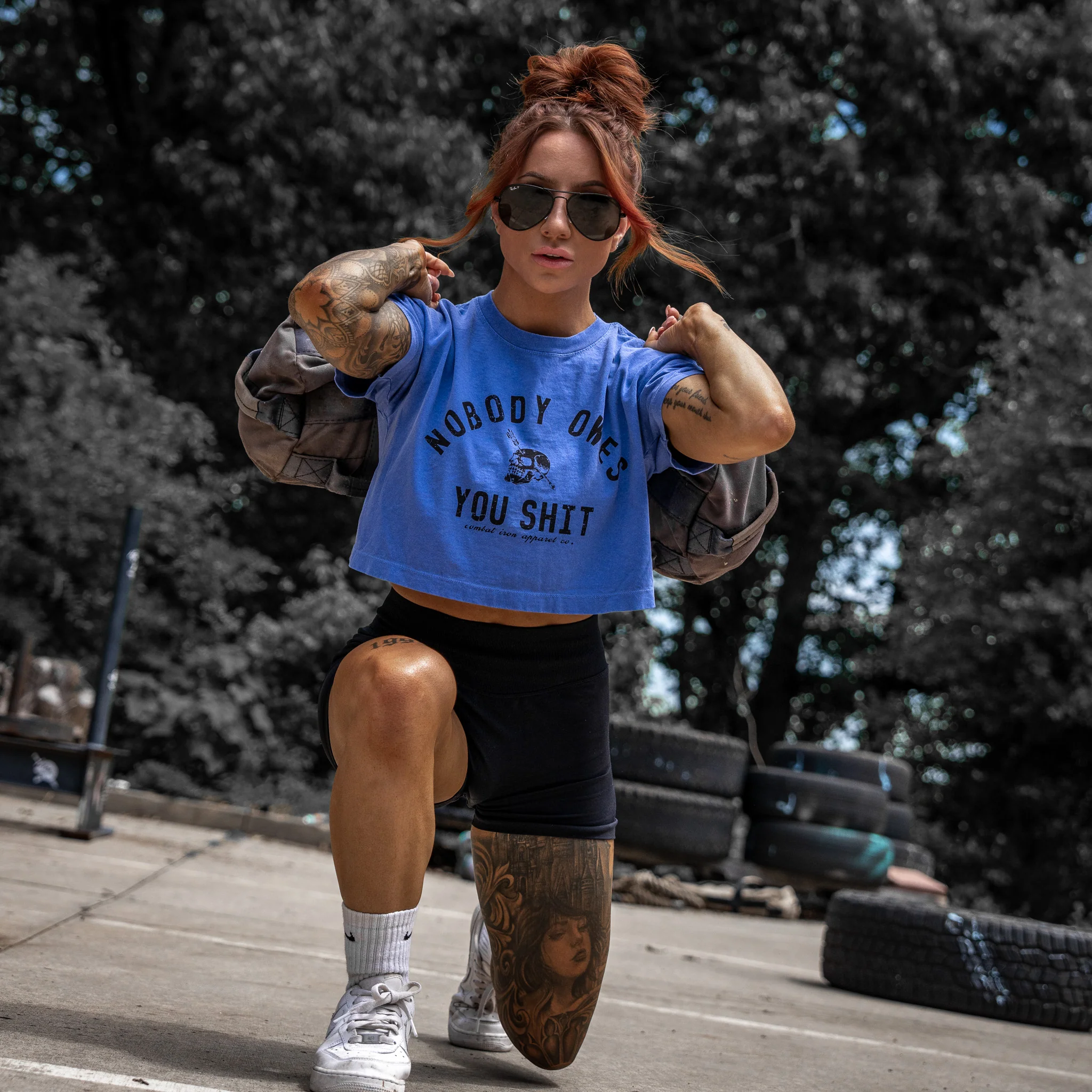 Nobody Owes You Shit Skull Women's Crop Heavyweight Tee - Image 25