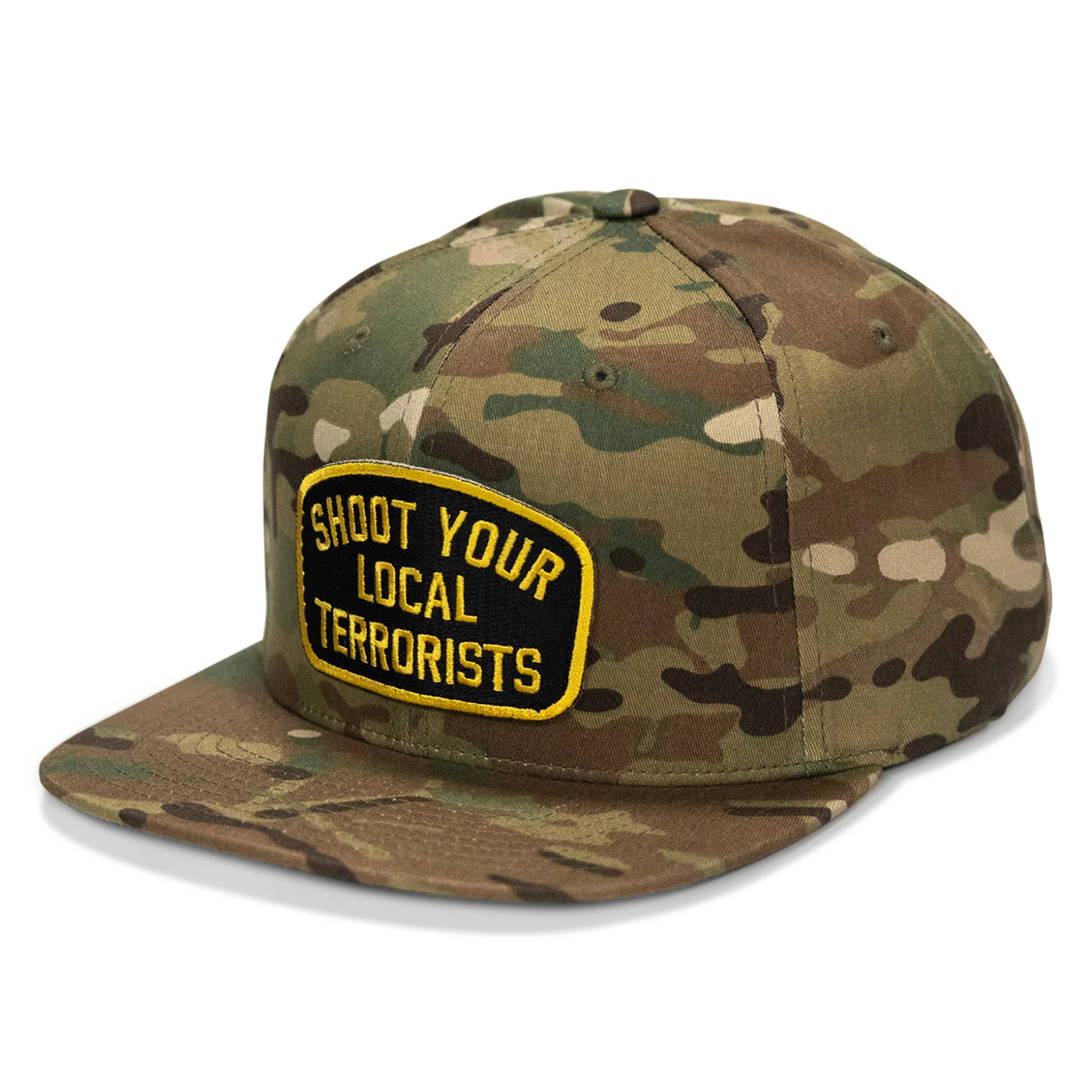 Shoot Your Local Terrorist Patch Flatbill Snapback Hat - Image 2